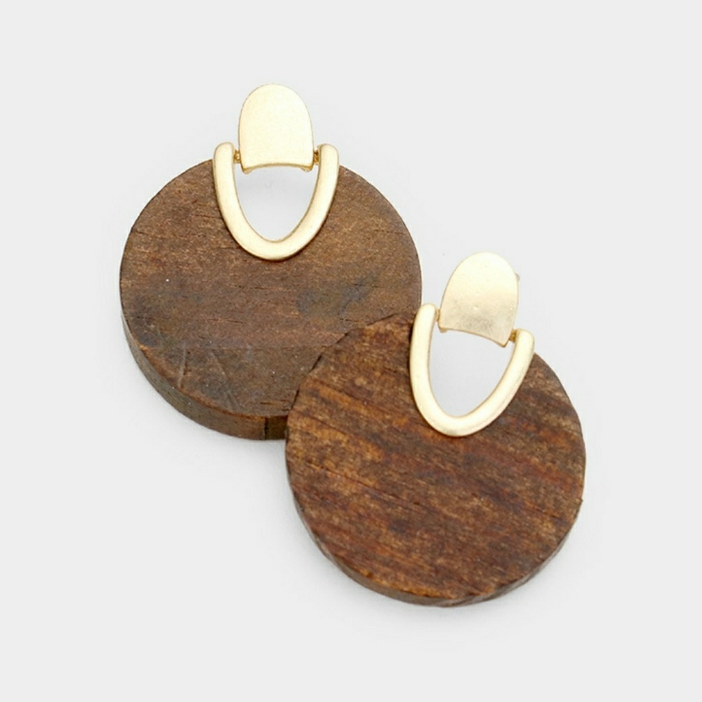 Dark Brown Wood Post Earrings